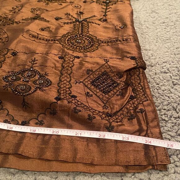 Chico’s Design 100% Silk Embroidery Blazer Jacket Size 2 (Large) Brown Beaded - Picture 13 of 15